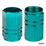 Set 4 capacele auto pentru ventil, din aluminiu, model Hexagon, culoare Verde - imagine 3