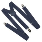 Bretele elegante pentru pantaloni, inguste, tip Y cu 3 catarame, culoare Albastru Marin - imagine 2