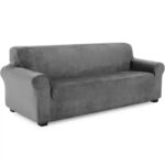 Husa universala pentru canapea standard cu 3 locuri, imitatie catifea, culoare GRI - imagine 3